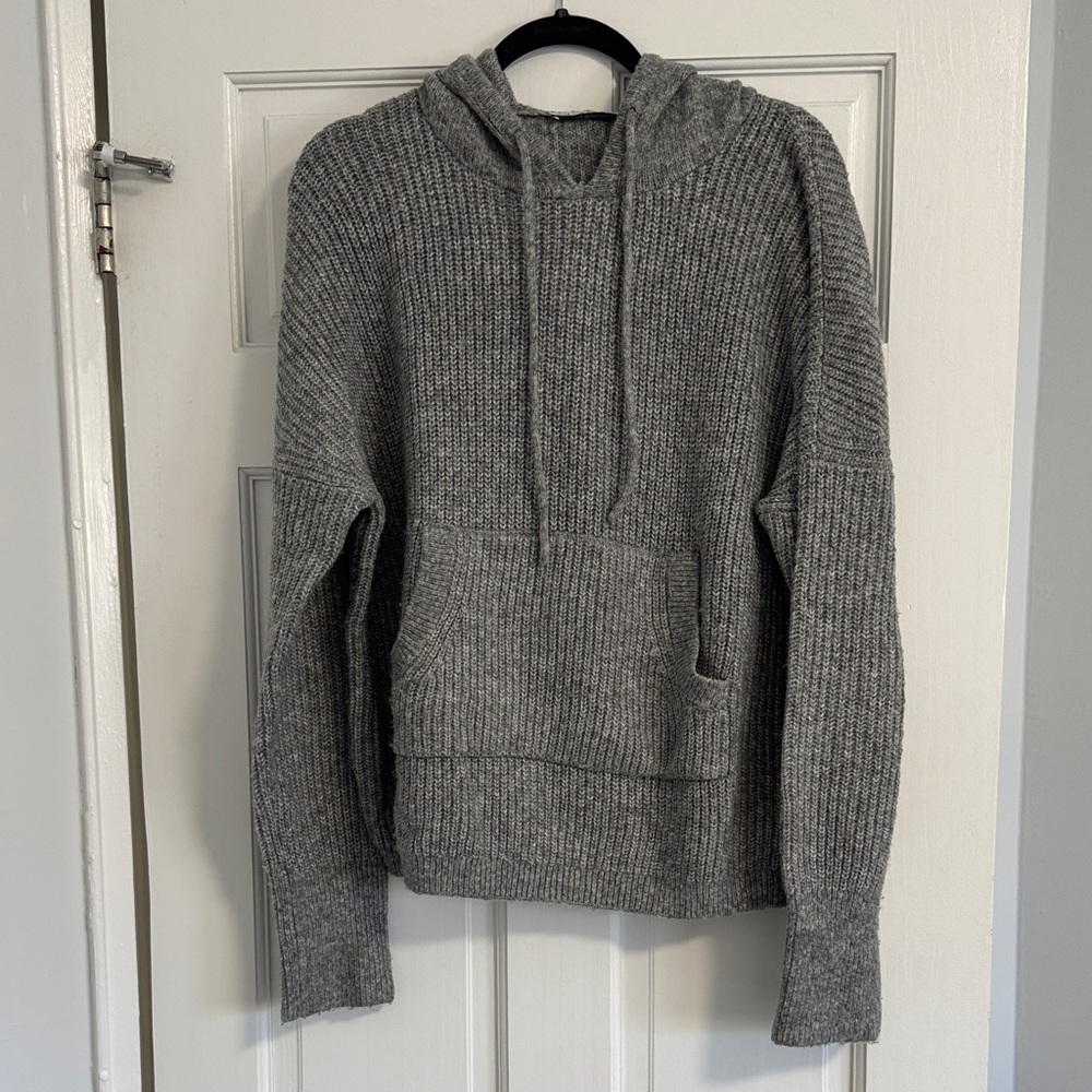 Gray Knit Hoodie Sweater